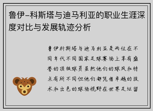 鲁伊-科斯塔与迪马利亚的职业生涯深度对比与发展轨迹分析 鲁伊-科斯塔与迪马利亚的职业生涯深度对比与发展轨迹分析